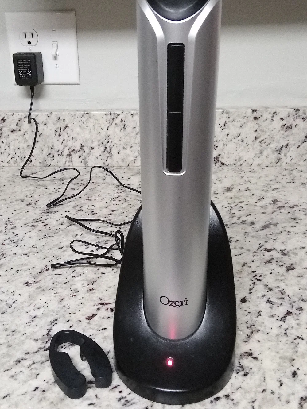 Ozeri Rechargeable Electric Wine Opener w/ Charging Base & Foil Cutter – Silver
